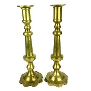 Chunky Brass Taper Candle Holders 13.75 inch Set Of 2 Mid Century Made In Mexico